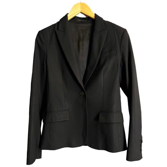 THEORY Black Gabe Blazer Jacket Single Breasted Wool Career Slim Stretch 6 GUC - Picture 8 of 8